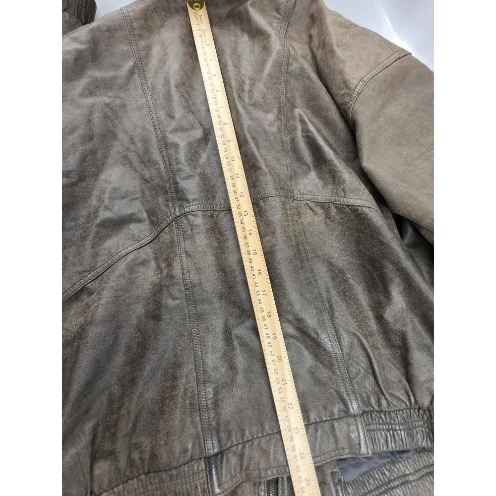 Members Only Leather Jacket Mens 46 Brown Bomber Hooded Full Zip Pockets Lined